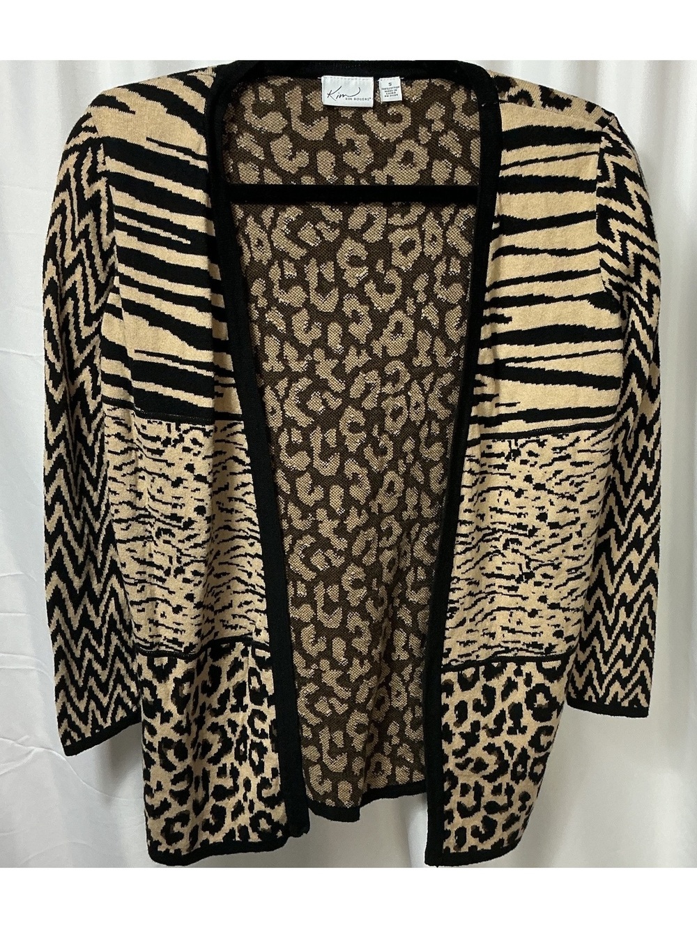 Kim Rogers Animal Print 100% Cotton Cardigan Small Leopard boho office safari